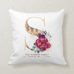 Coussin Gold Foil S Monogramme Floral Bourgogne Rouge