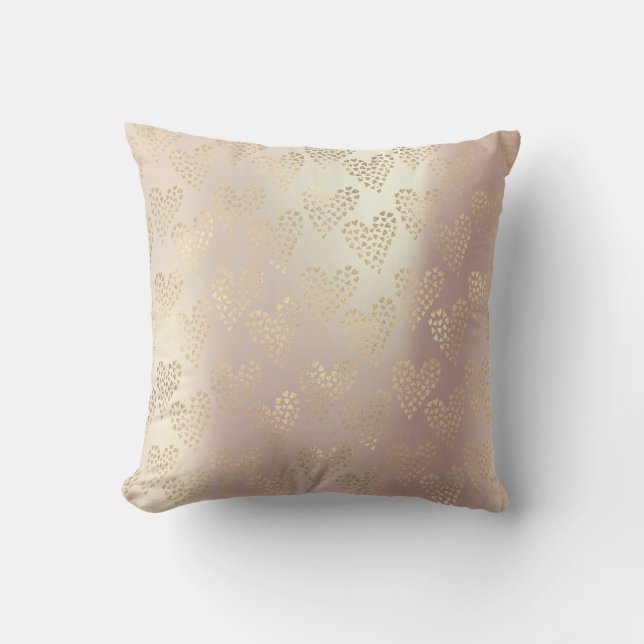 Coussin Gold Foxier Rose Gold Rose Coeurs métalliques (Recto)
