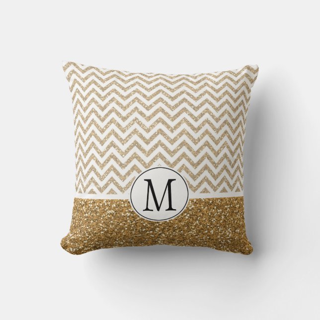 Coussin Gold Glam Faux Parties scintillant Chevron (Recto)