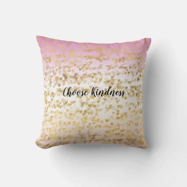 Coussin Gold Glam Hearts Confetti Peach Ombre rose (Recto)
