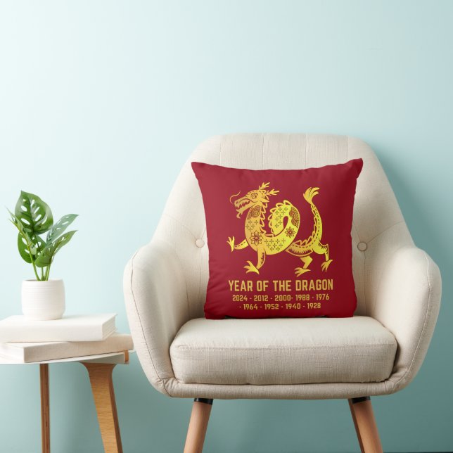 Coussin Gold Gradient Année Du Dragon Zodiac Rouge (Chaise)