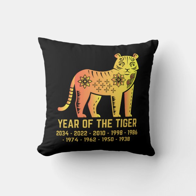 Coussin Gold Gradient Année Du Tigre Zodiac Noir (Recto)