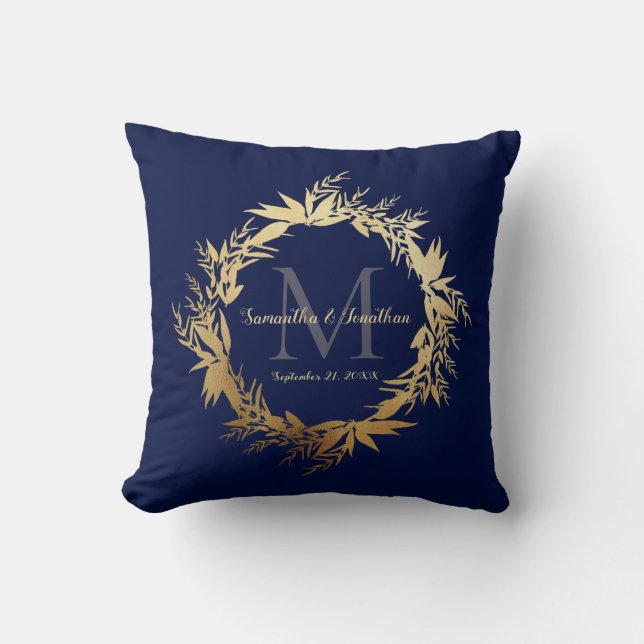 Coussin Gold Green Monogram Marine Blue Mariage Keepsaké (Recto)