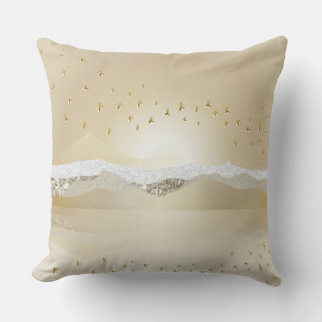 Coussin Gold hiver Sunset Mountain Réflexion dans l'eau   (Recto)