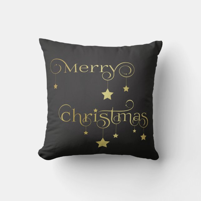 Coussin Gold Joyeux Noël étoiles (Recto)