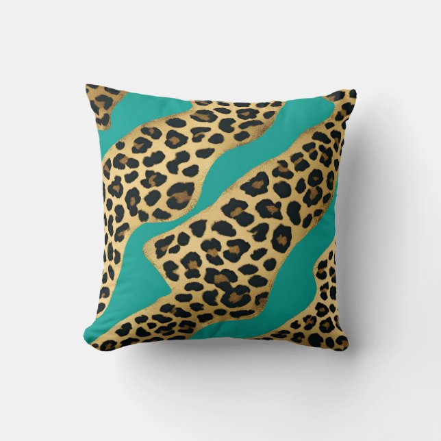 Coussin Gold Leopard Print And Teal (Recto)