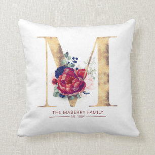 Coussin Gold M Monogramme Floral Bourgogne Rouge et Navy B