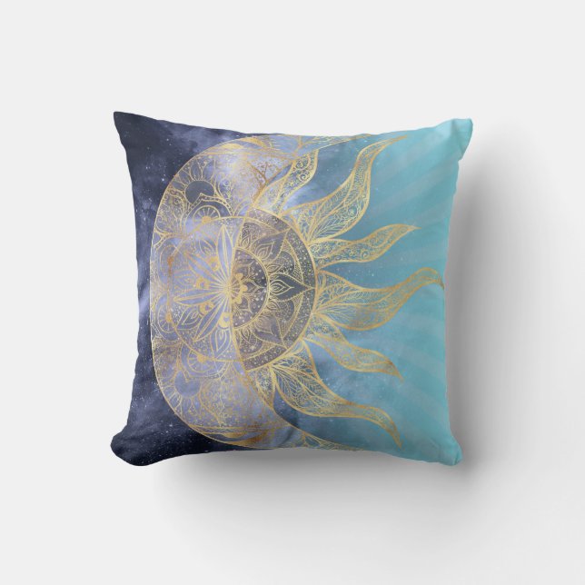 Coussin Gold Moon Sun Mandala Celestial Design (Recto)