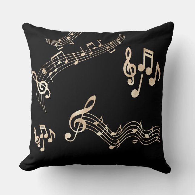 Coussin Gold Music Notes sur Black Medium (Recto)