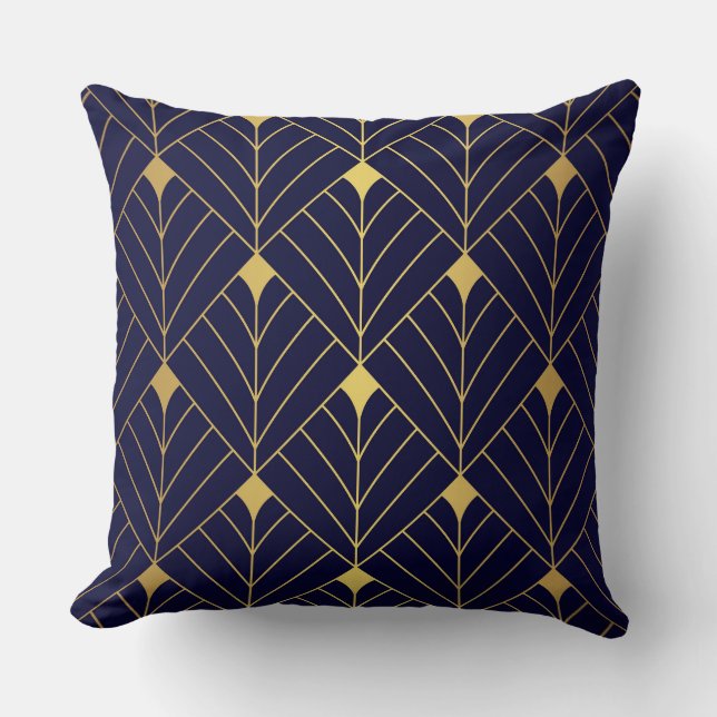 Coussin Gold Navy Blue Art Deco Diamond Motif (Recto)