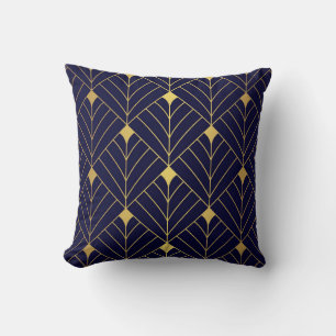 Coussin Gold Navy Blue Art Deco Diamond Motif