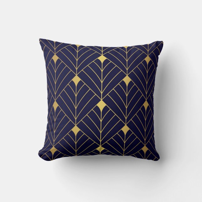 Coussin Gold Navy Blue Art Deco Diamond Motif (Recto)