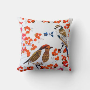 Coussin Gold Noël Oiseaux d'hiver Holly Berries Branches