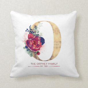 Coussin Gold O Monogramme Floral Bourgogne Rouge et Navy B