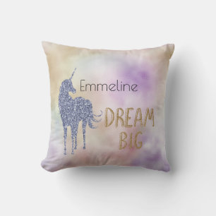 Coussin Gold Parties scintillant Dream Big Unicorn Nom per