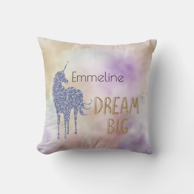 Coussin Gold Parties scintillant Dream Big Unicorn Nom per (Recto)