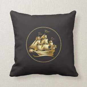 Coussin Gold Sailboat Nautical