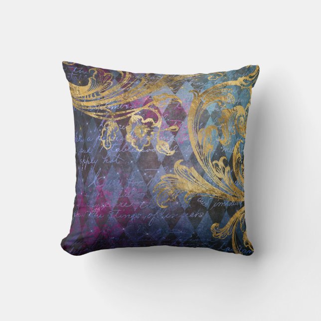 Coussin Gold Scrollwork on Purple and Blue (Recto)