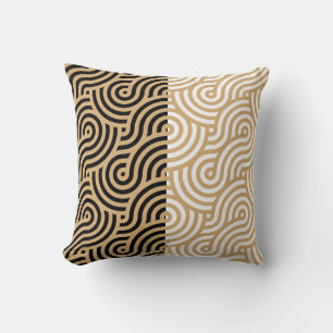 Coussin Gold Sea Ocean Waves Outlines Motif
