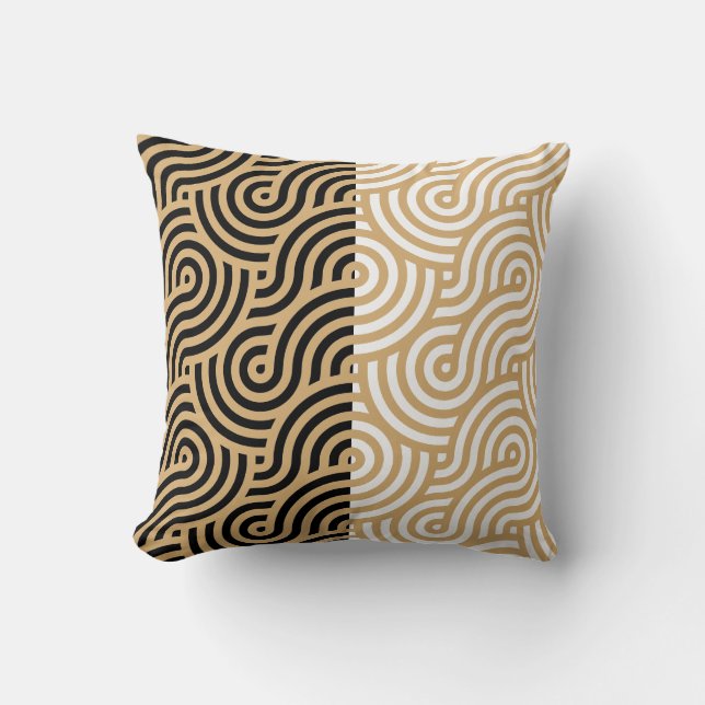 Coussin Gold Sea Ocean Waves Outlines Motif (Recto)
