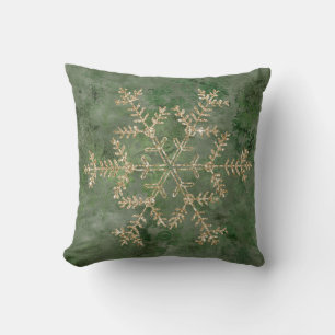 Coussin Gold Snowflake Vert élégant Vintage