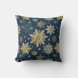 Coussin Gold Snowflakes Blue Winter Christmas 