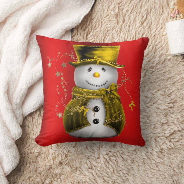Coussin Gold Snowman sur Red (Couverture)