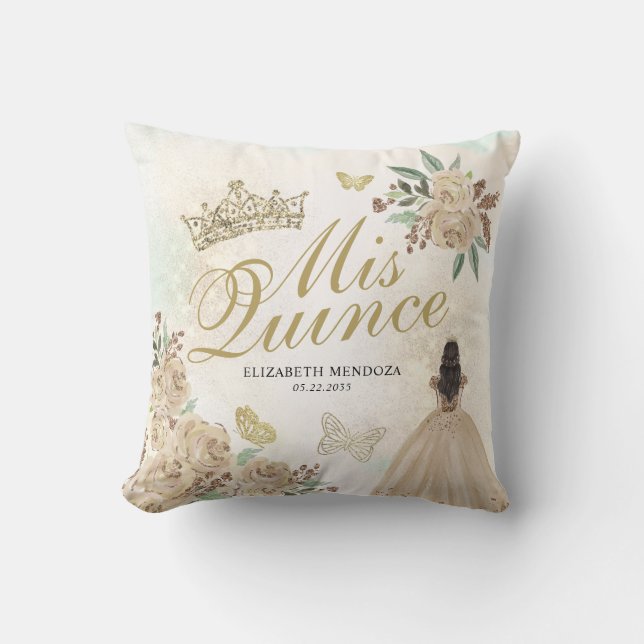 Coussin Gold Sparkel Floral Princess Quinceañera Anniversa (Recto)