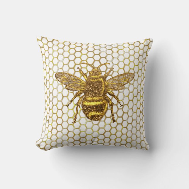 Coussin Gold Sparkling Bee Gold Hexagon Beehive (Recto)