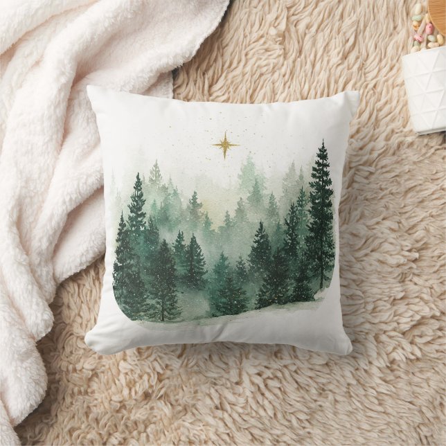 Coussin Gold Star Green Trees Christmas (Couverture)