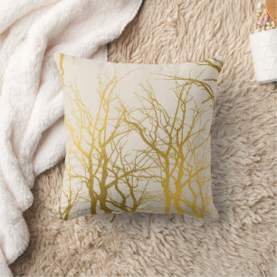 Coussin Gold Tree Branches Motif Arrière - plan beige
