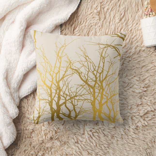 Coussin Gold Tree Branches Motif Arrière - plan beige (Couverture)