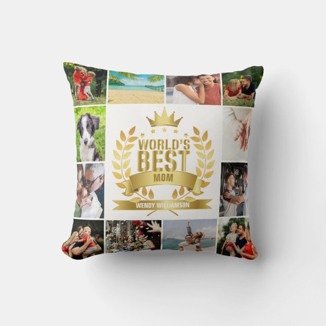 Coussin Gold World's Best Mother 12 Photo Collage (Recto)