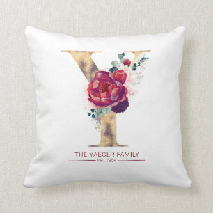 Coussin Gold Y Monogramme Rouge de Bourgogne