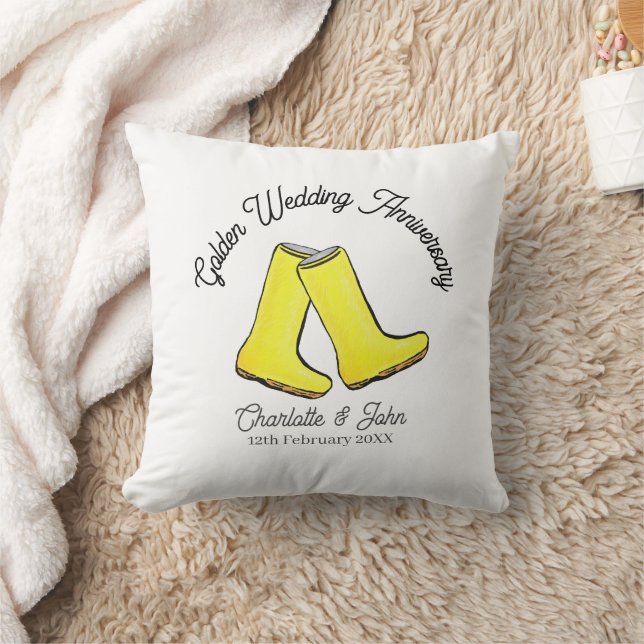 Coussin Golden 50e anniversaire Mariage jaune botte bien (Couverture)