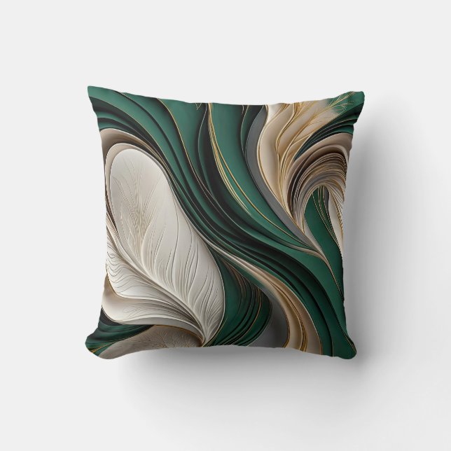 Coussin Golden Air – Emerald & Gold Flowing Abstract (Recto)