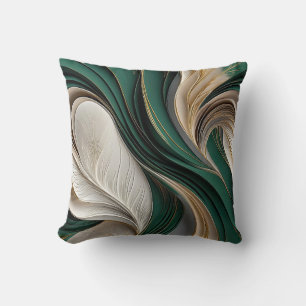 Coussin Golden Air – Émeraude et Or Fluide Abstrait