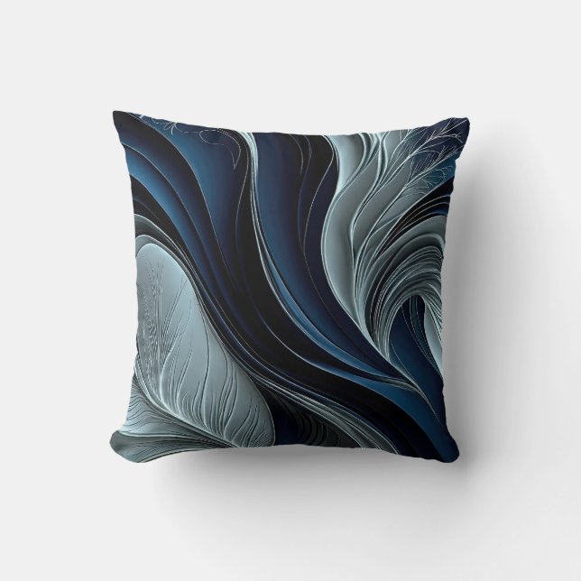 Coussin Golden Air – Indigo Flowing Abstract Throw Pillow (Recto)