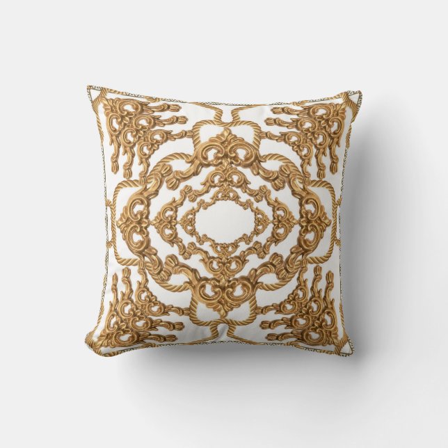 Coussin Golden Baroque : Luxueux Design Ornament. (Recto)