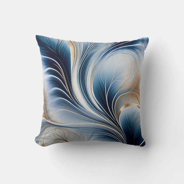 Coussin Golden Breeze - Flow of Blue and Gold Abstract Art (Recto)