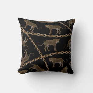 Coussin Golden chain glamour leopard cheetah