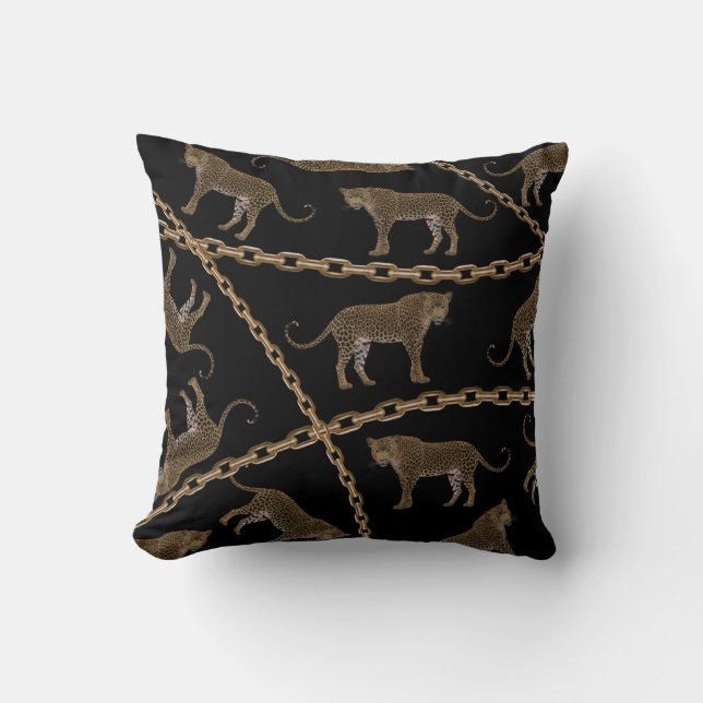 Coussin Golden chain glamour leopard cheetah (Recto)