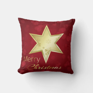 Coussin Golden Christmas Star Red Bokeh