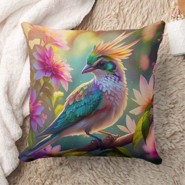 Coussin Golden Crested Green Headed Finch Imaginaire Oisea (Couverture)
