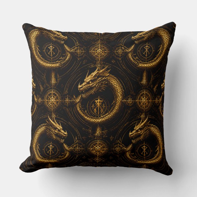 Coussin Golden Dragon Dark Fantasy Pillow (Recto)