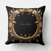 Golden Floral Ornate Frame Throw Pillow