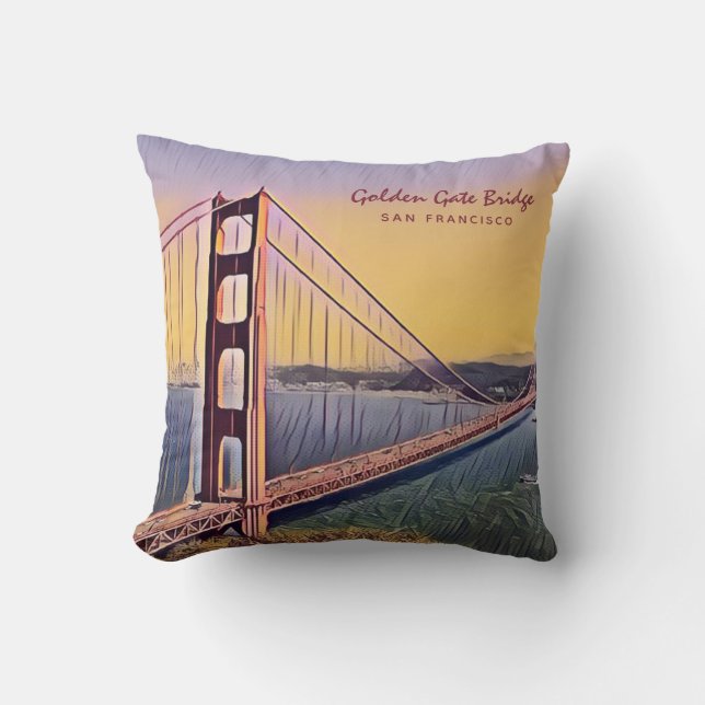 Coussin Golden Gate Bridge San Francisco Peinture Vintage (Recto)