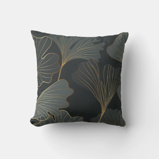 Coussin Golden Ginkgo : Luxueux Déco Floral. (Recto)