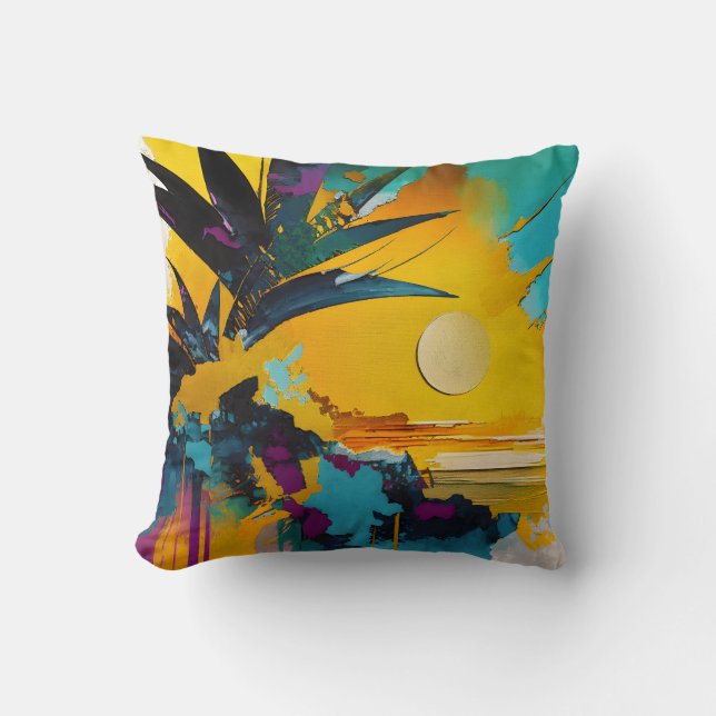 Coussin Golden Horizon – Abstract Tropical Sunset (Recto)