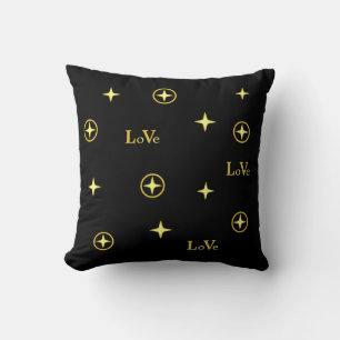 Coussin Golden Love Text et Stars on Black
